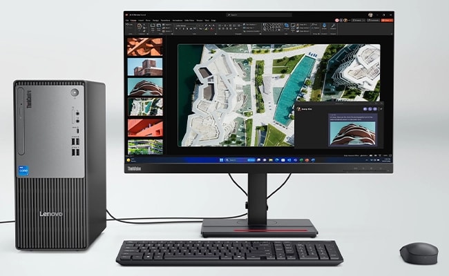 Lenovo ThinkCentre Neo 50t Gen 5 (Intel) Tower – geschützt mit ThinkShield-Sicherheit und mehr.