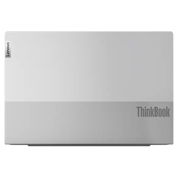 Overhead shot of top cover on the Lenovo ThinkBook 14 Gen 5 laptop showing dual tone.