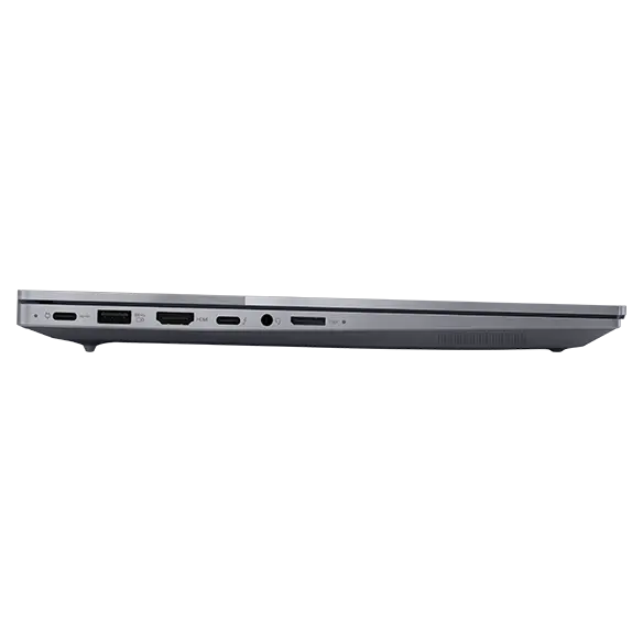 Side view of Lenovo ThinkBook 14 Gen 6+ (14 inch Intel) laptop, closed, showing edges of top cover & keyboard, plus left-side ports
