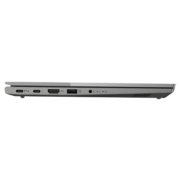 Closed cover left-side profile of Lenovo ThinkBook 14 Gen 5 laptop.