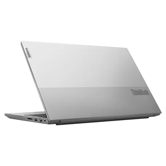 Rear view of dual-tone top cover on the Lenovo ThinkBook 15 Gen 5 laptop & right-side ports.