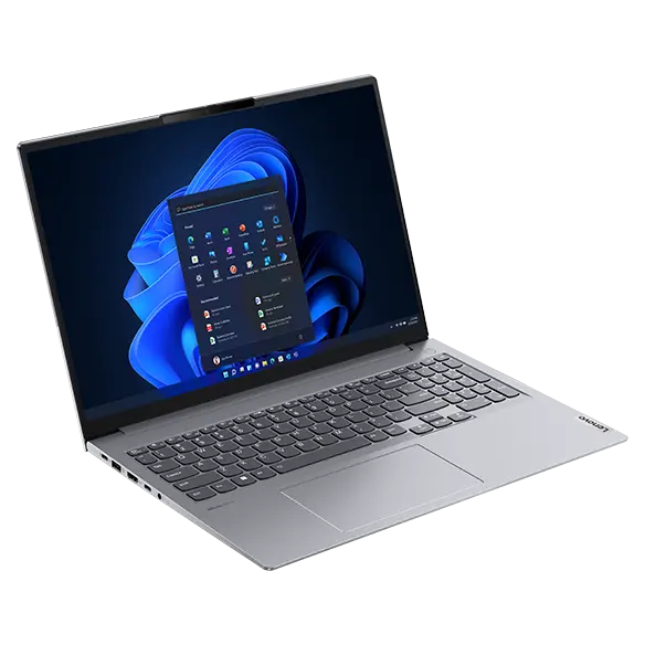 Front-facing Lenovo ThinkBook 16 Gen 4 laptop showing Windows 11 Home Start menu on the display.