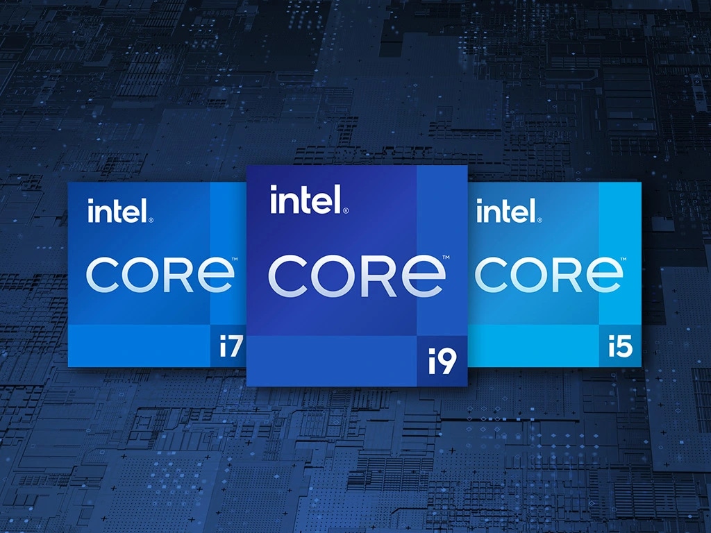 Intel Core i Series logos against a circuit-inspired background image