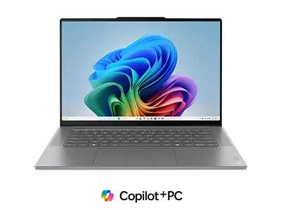 En åbnet Yoga Slim 7i Gen 9 Aura Edition (15″ Intel) set forfra