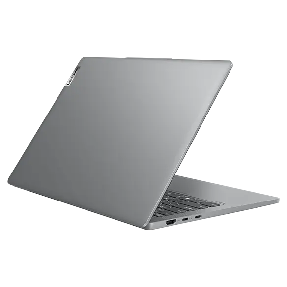 Rear-left side view of Lenovo IdeaPad Pro Gen 9 14 inch laptop with lid open at an acute angle.