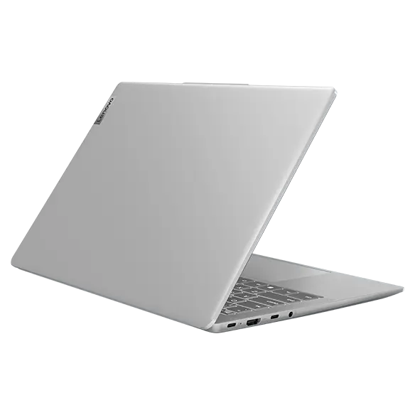 Lenovo IdeaPad Slim 5i Gen 9 (14&quot; Intel) laptop – Cloud Grey – left-rear view, lid partially open