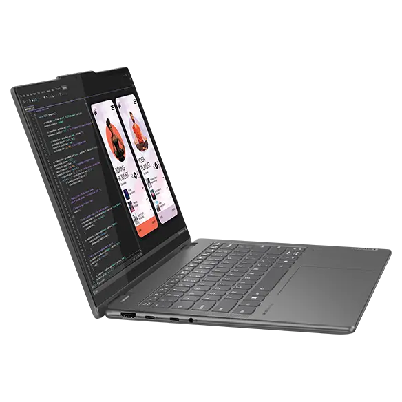 Left angle view of the Lenovo Yoga 7 2-in-1 Gen 9 (14 AMD), open