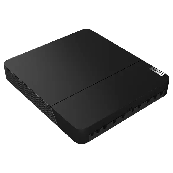 Overhead shot of Lenovo ThinkSmart Core computing device showing closed cover.