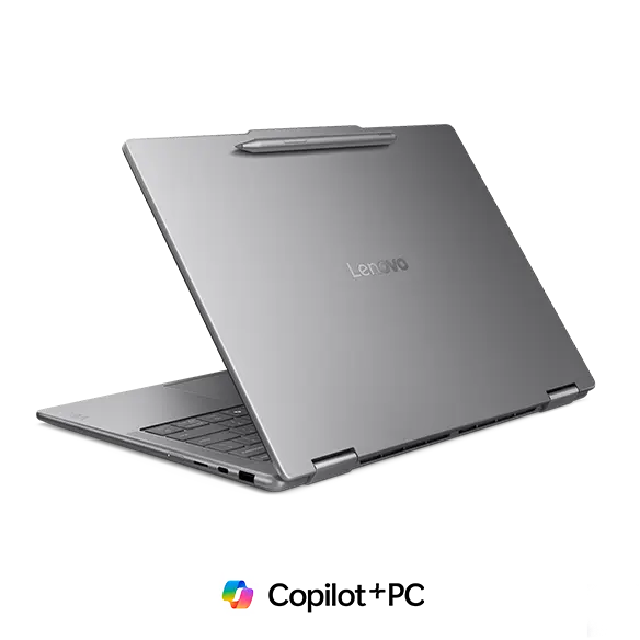 Back right view of the Yoga 7i 2-in-1 Gen 10 (14” Intel), with optional pen.