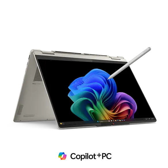 The Yoga 7i 2-in-1 Gen 10 (14” Intel) in tent mode with optional pen. 