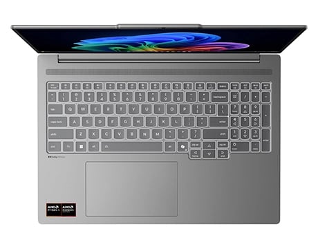 מחשב נייד IdeaPad Pro 5 16AKP10 83JN001MIV מבית Lenovo Overhead shot of Lenovo IdeaPad Pro 5 Gen 10 (16” AMD) laptop, focusing its smooth keyboard with well-placed keys & a responsive touchpad for easy control & typing.