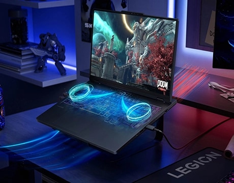 Showcases Legion Pro 5i Gen 10’s high-resolution display for sharp, cinematic game visuals.