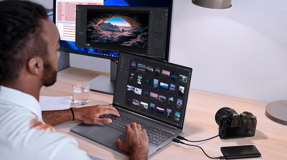 High performance with dedicated graphics on the Lenovo ThinkBook 16p Gen 6 laptop, ideal for demanding tasks like 3D rendering and video editing.