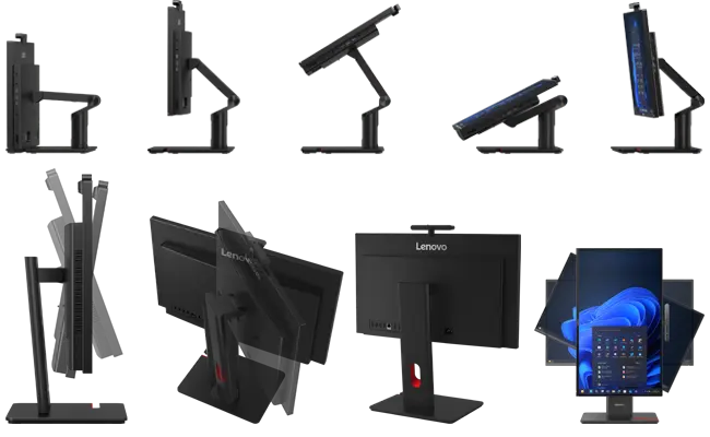 Lenovo ThinkCentre M90a Gen 6 (24″ Intel) AIO rühmt sich seiner flexiblen Standoptionen, die es Ihnen ermöglichen, den PC für verschiedene Winkelanpassungen zu neigen und zu drehen, um eine längere Produktivität zu gewährleisten.