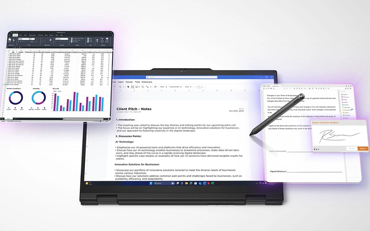 Signing documents is easy & secure on the Lenovo ThinkPad T14s 2-in-1 laptop, especially with the optional Lenovo Yoga Pen.