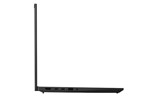 Left side view of Lenovo ThinkPad E14 Gen 7 (14” Intel) laptop showcasing its ports that facilitate smooth connectivity & data transfers for effortless productivity.