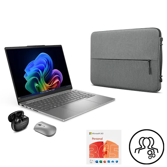 Lenovo IdeaPad Pro 5 14AKP10 + Lenovo Select 14-inch Sleeve + Lenovo E310 True Wireless Stereo TWS Earbuds - Black + Lenovo 600 BT Silent Mouse (Bluetooth) + Microsoft Office 365 Personal  + 3 year Premium Care Processador AMD Ryzen™ AI 7 350 (2,00 GHz até 5,00 GHz)/Windows 11 Home/1 TB SSD M.2 2242 PCIe Gen4 TLC