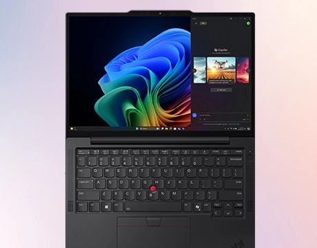 Birds-eye view of the ThinkPad X13 Gen 6 (13” AMD) opened and laying flat.
