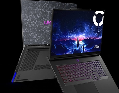 Front and rear view of Legion 9i showcasing full RGB keyboard and advanced cooling system.