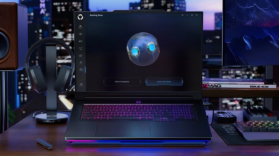 Gaming Zone dashboard shown on Legion 9i, streamlining access to performance tools and utilities