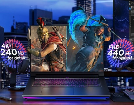 Legion 9i showing side-by-side gameplay comparison at high refresh rate, highlighting 240Hz display clarity.