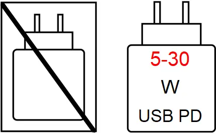 Charger is not included in the box. Compatible with USB Power Delivery (PD) chargers ranging from 5W to 30W.