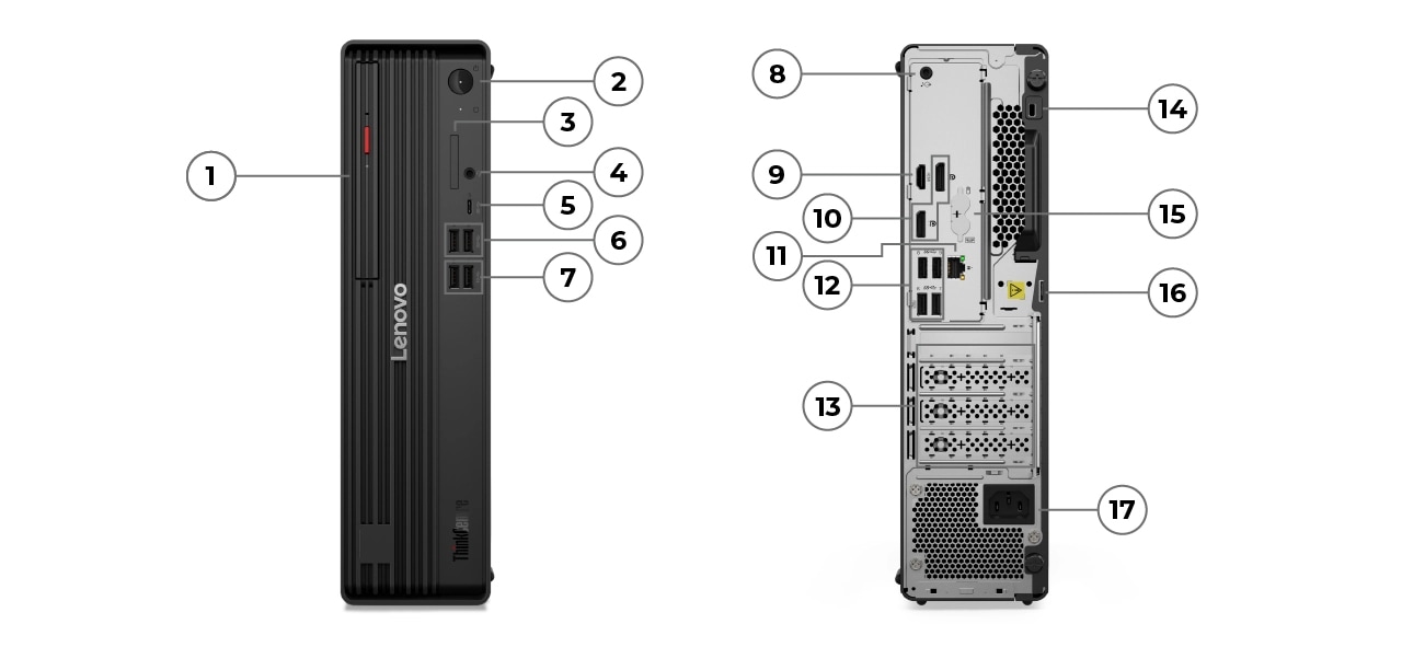 Versatil, cu numeroase porturi și sloturi, PC-ul Lenovo ThinkCentre M70s Gen 6 SFF se m&acirc;ndrește cu conectivitate de nivel &icirc;nalt.