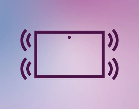 Tablet icon, landscape orientation, showing two sets of audio waves emanating from each side. טאבלט Yoga Tab&nbsp;TB710FU ZAG60037IL Wi-Fi 12GB/256GB&nbsp;מבית&nbsp;Lenovo