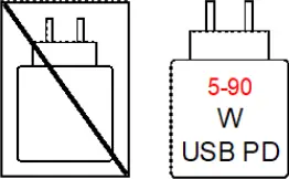 Charger is not included in the box and compatible capacity 5–90W USB PD