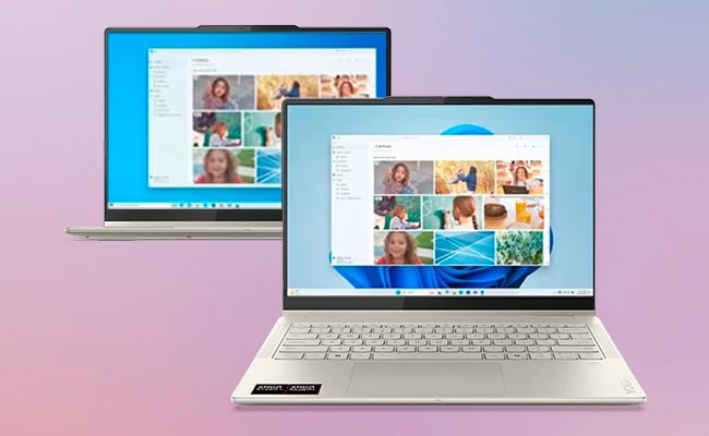Two front-facing views of Lenovo Yoga 2-in-1 laptops.