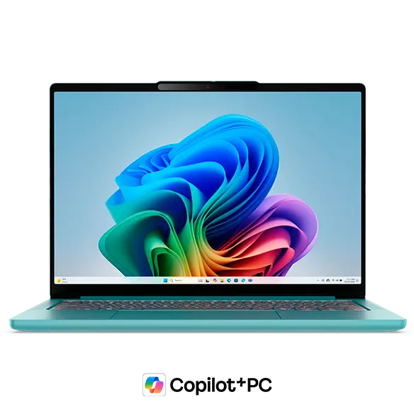 Front view of a Jelly Mint Lenovo IdeaPad Pro 5i Gen 11 (14” Intel) with a Copilot+ logo beneath it.