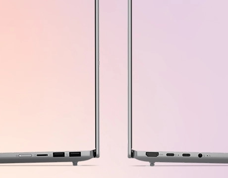Right & left side profile views of Lenovo IdeaPad Slim 5a Gen 11 (14" AMD) laptop, featuring its diverse ports. מחשב נייד IdeaPad Slim 5 14AHP11 83S3001KIV מבית Lenovo