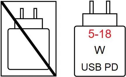 Ladegerät ist nicht im Lieferumfang enthalten. Kompatibel mit USB Power Delivery (PD) Ladegeräten von 5W bis 18W.