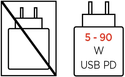 Charger is not included in the box and compatible capacity 5–90W USB PD