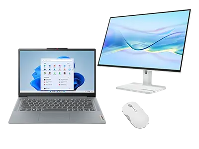Lenovo IdeaPad Slim 3 14 + L27h 4A 2K QHD Monitor & Bluetooth Silent Mouse AMD Ryzen™ 5 40-processor (2,80 GHz tot 4,30 GHz)/Windows 11 Home 64/512 GB SSD M.2 2242 PCIe QLC
