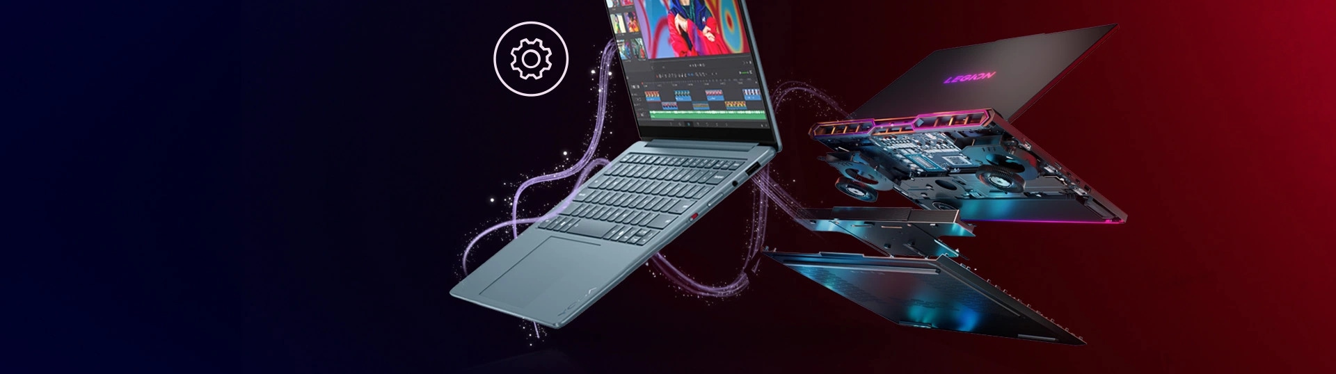 Two Lenovo ThinkPad X1 laptops against a dark red gradient background — one showing the closed lid with the X1 logo, and the other open displaying a colorful Windows 11 screen and the signature ThinkPad keyboard.