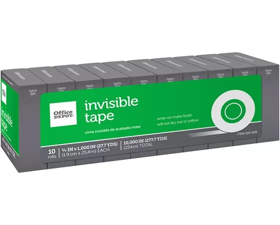 Office Depot Brand Invisible Tape Refills, 3/4in x 1,000in, Pack of 10