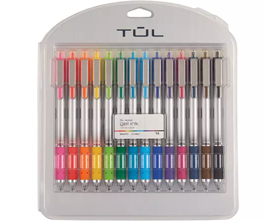 

TUL Retractable Gel Pens, Medium Point, 0.7 mm, Silver Barrel, Assorted Standard & Bright Ink Colors, Pack Of 14 Pens