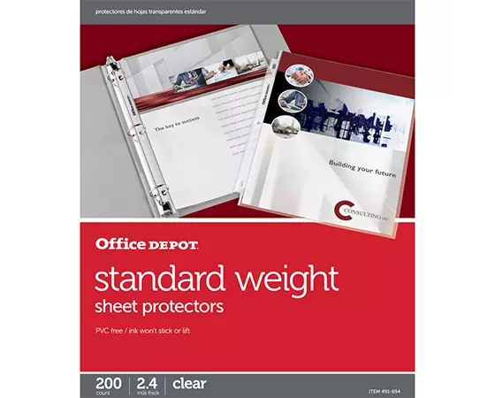 

Office Depot Brand Standard Weight Sheet Protectors, 8-1/2in x 11in, Clear, Pack Of 200