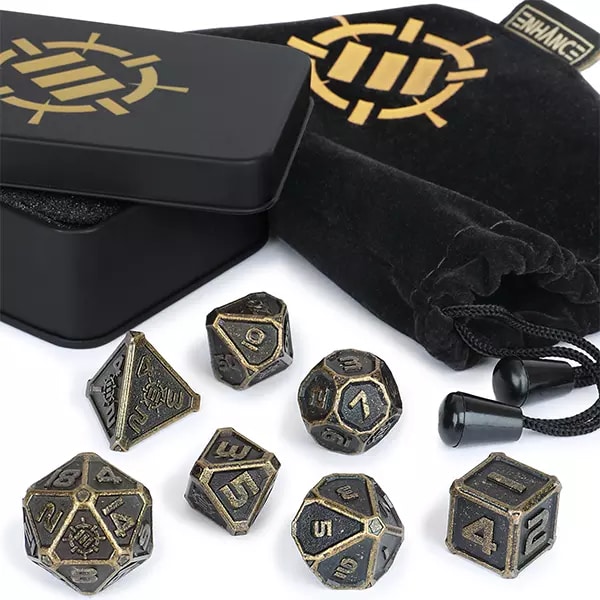 

ENHANCE DnD Metal Dice Set - 7pc Solid Zinc Alloy Polyhedral DnD Dice