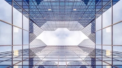 Upward view of skyscraper