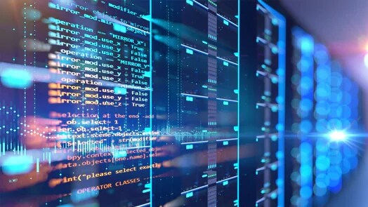 Software-defined infrastructure - digital data overlayed on data center racks