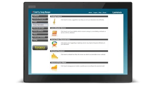 Lenovo XClarity Energy Manager - Lenovo tablet featuring Lenovo XClarity Energy Manager on display