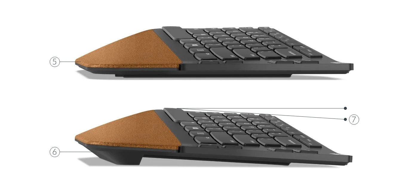 Bezprzewodowa klawiatura dzielona Lenovo Go — porty