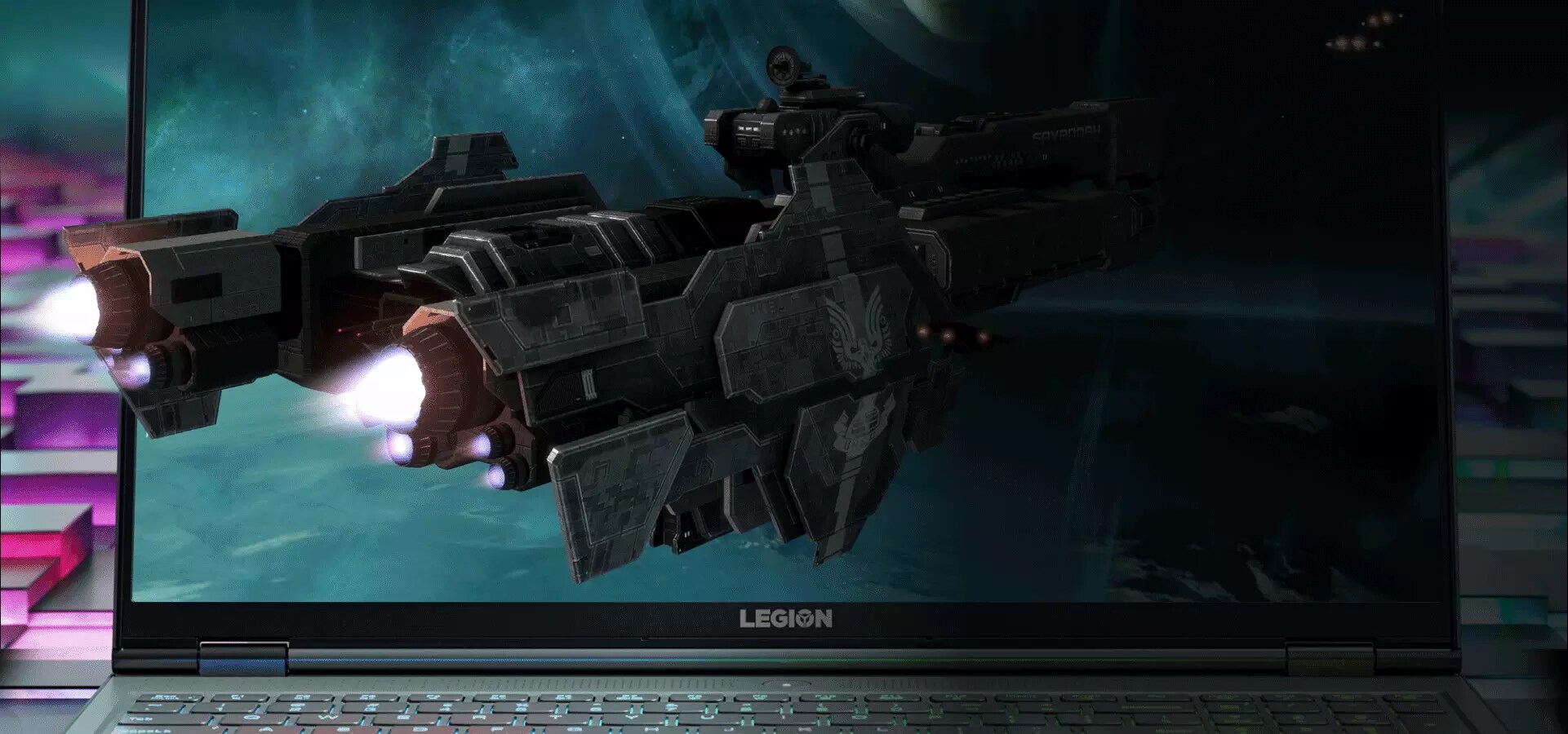 Close view of a gun inside of a laptop screen