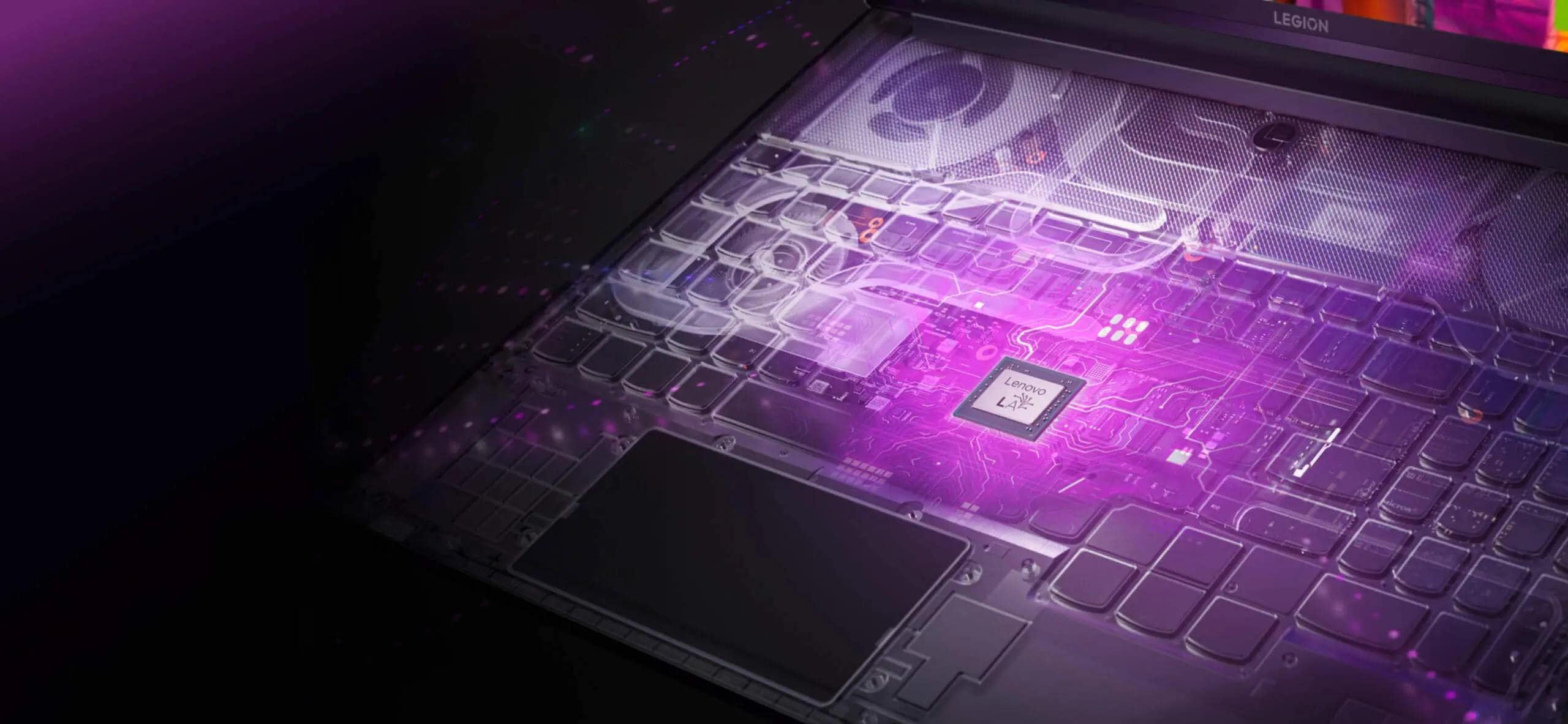 Close up of the internal processor beneath the Lenovo Legion 9i Gen 8 keyboard