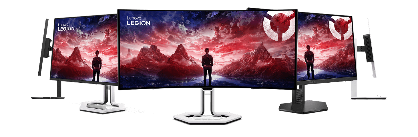 family shot including 5 Legion and Legion Pro monitors