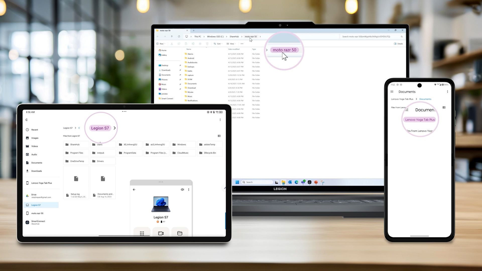 Un utilisateur ouvre le panneau Fichiers dans Smart Connect pour parcourir et accéder aux documents stockés sur un appareil connecté à distance.