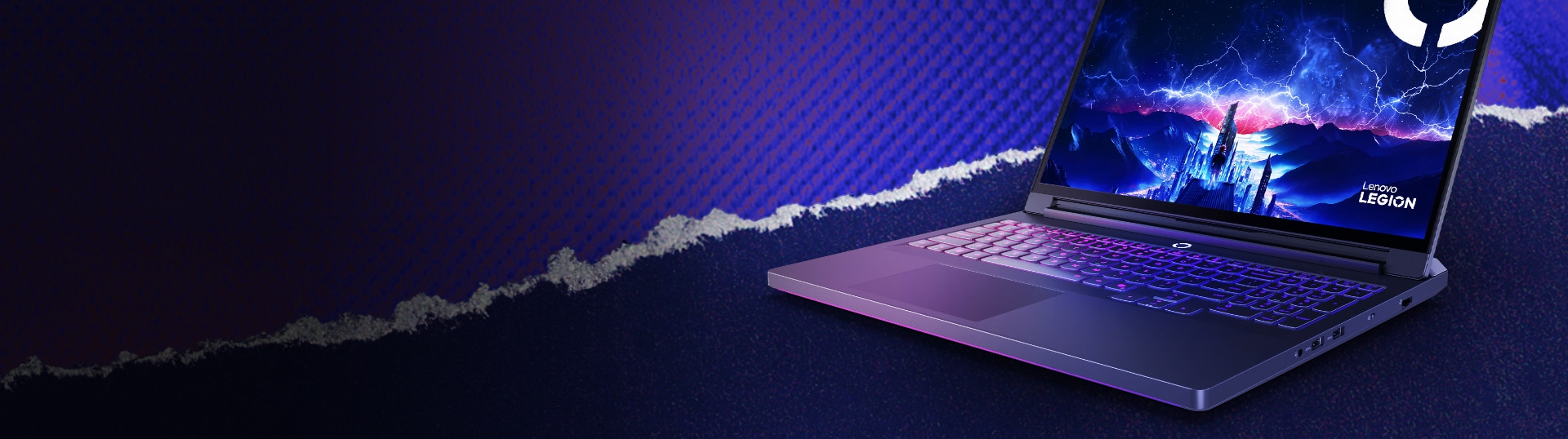 Various Legion laptops with brand images on screen.