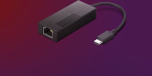 A Lenovo USB-C to 2.5G Ethernet Adapter is featured on a background.